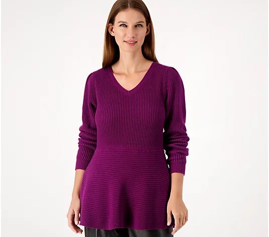 Girl With Curves Peplum Sweater - QVC.com | QVC