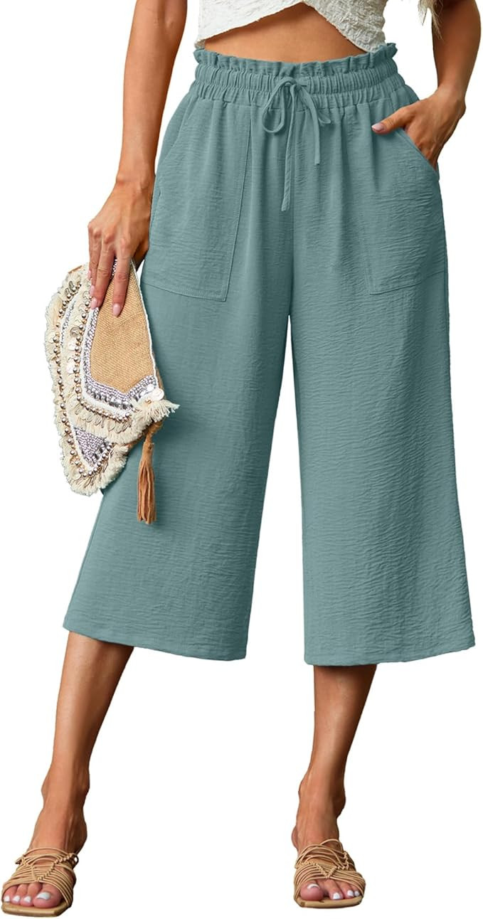 Lepunuo Women's Wide Leg Capri Pants High Waisted Palazzo Pants Adjustable Casual Tie Knot Pants ... | Amazon (US)