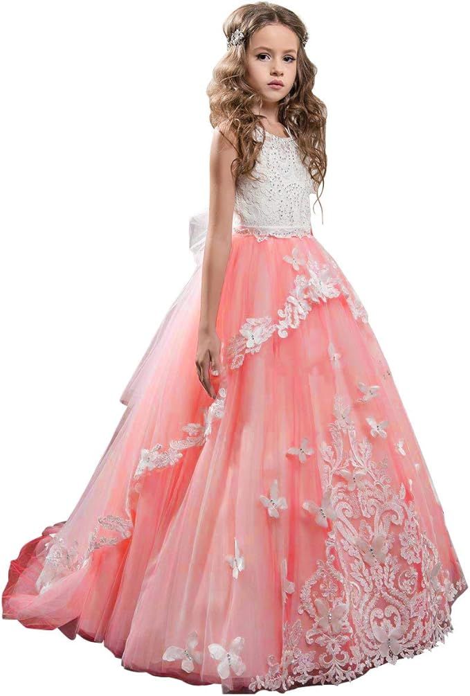 Flower Girl Dress Kids Lace Beaded Pageant Ball Gowns | Amazon (US)