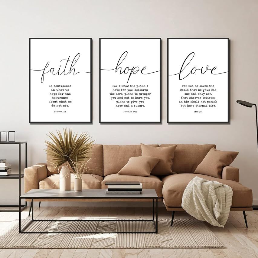 Bible Verse Faith Hope Love Quotes Canvas Wall Art Decor Scripture Love Wall Art for Living Room Gia | Amazon (US)