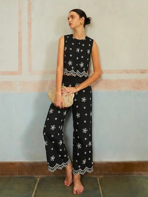 Embroidered Floral Cotton Top & Pants Set | Commense