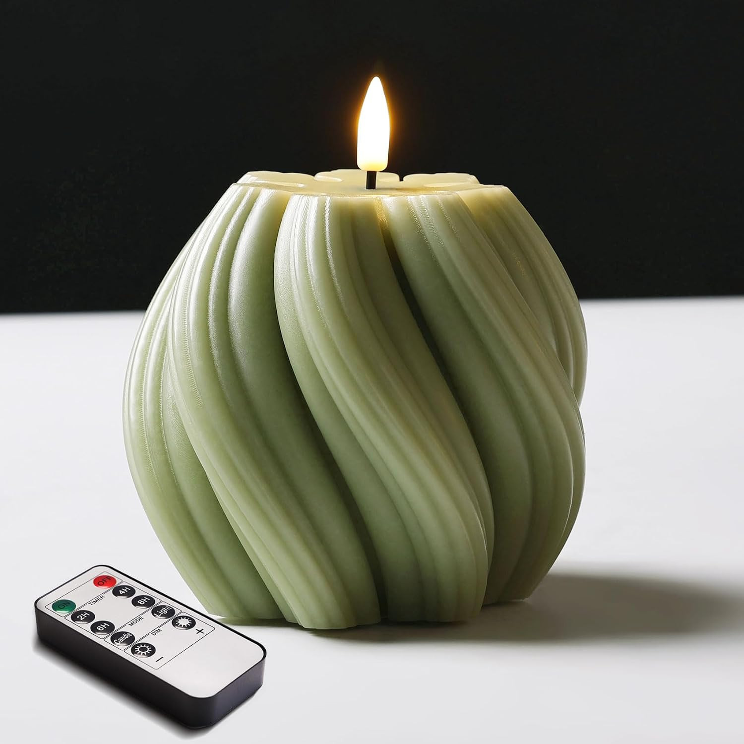 Sage Green Swirl Flameless Candle with Remote Timer | Amazon (US)