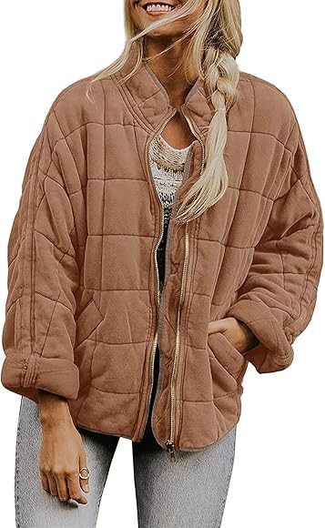 ROJZR Womens Dolman Quilted Jackets Lightweight Full Zip Long Sleeve Winter Warm Outerwear Coats ... | Amazon (CA)