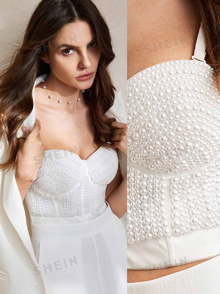 Anewsta Pearl Beaded Bustier Bra Top | SHEIN USA | SHEIN