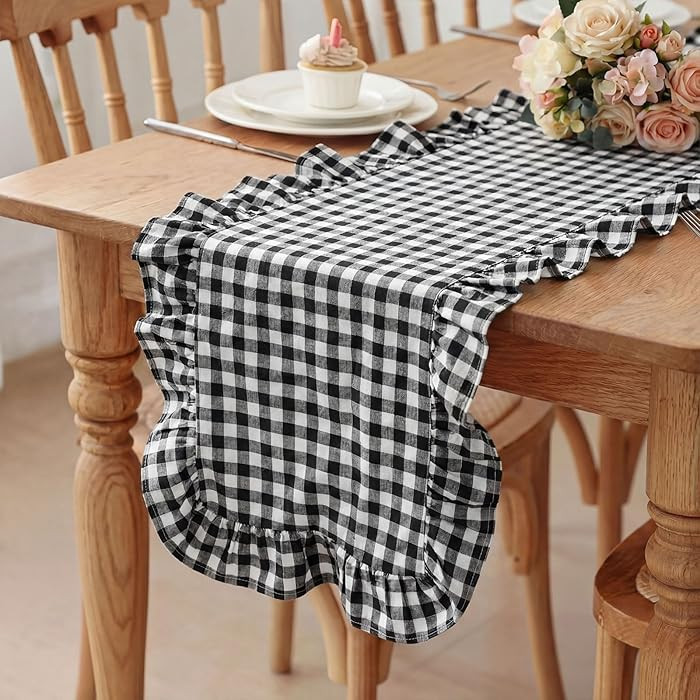1 Pcs White and Black Plaid Gingham Ruffle Table Runner 118 x 13.8'' Farmhouse Buffalo Table Runn... | Amazon (US)