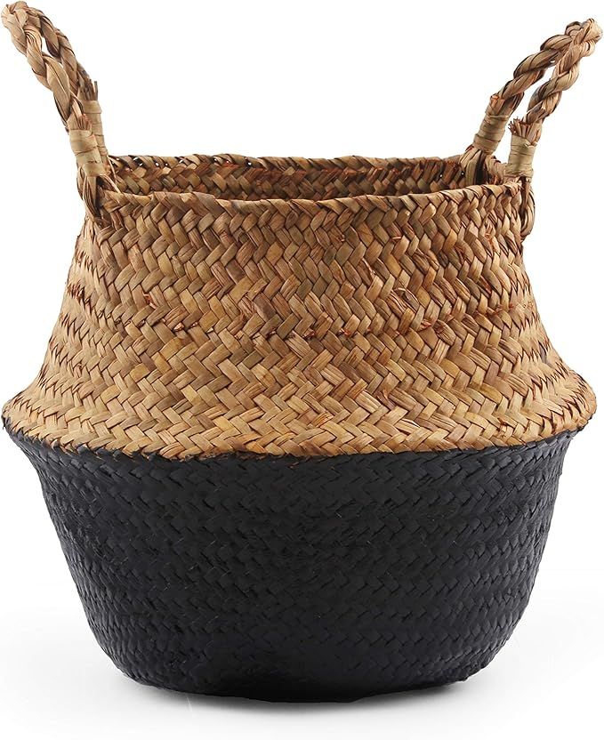 Woven Seagrass Belly Basket for Storage, Laundry, Picnic, Plant Pot Cover, and Grocery and Toy St... | Amazon (US)