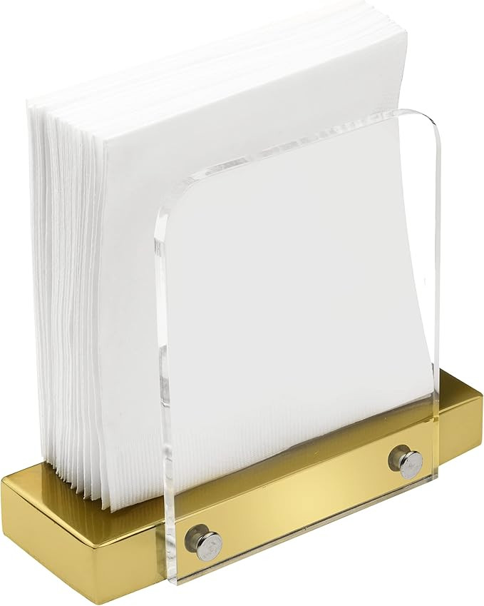 Modern Napkin Holder for Kitchen, Standing Napkin Holder for Tables, Clear Acrylic and Gold Steel... | Amazon (US)