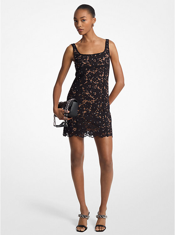 Studded Corded Floral Lace Mini Dress | Michael Kors US
