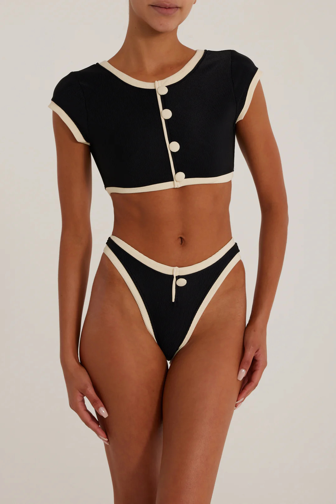 The Grace Top (Ribbed Black/Cream) | SAME