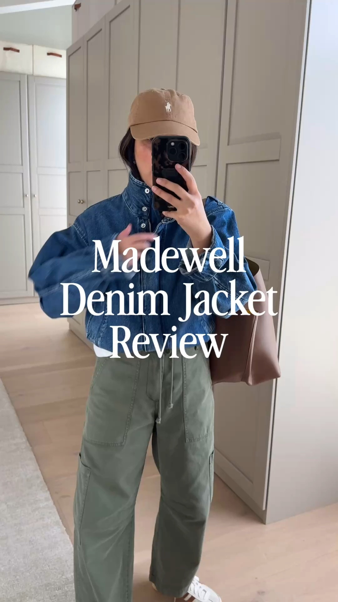 Madewell funnel neck denim jacket review. Cropped fit with cinching at the waist. I sized up for extra room around the shoulders. 

Madewell jacket small
Madewell tee xs
Pistola cargos petite 25
Adidas sneakers 5
Mansur Gavriel tote - color Is sold out. 
Polo Ralph Lauren cap

#LTKmomlife #LTKPetite