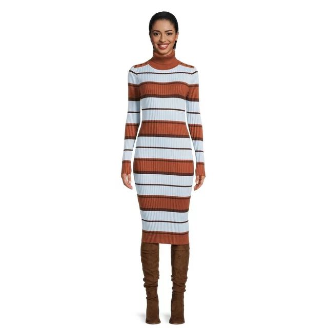 No Boundaries Juniors Striped Rib Knit Turtleneck Dress, Sizes XS-3XL | Walmart (US)