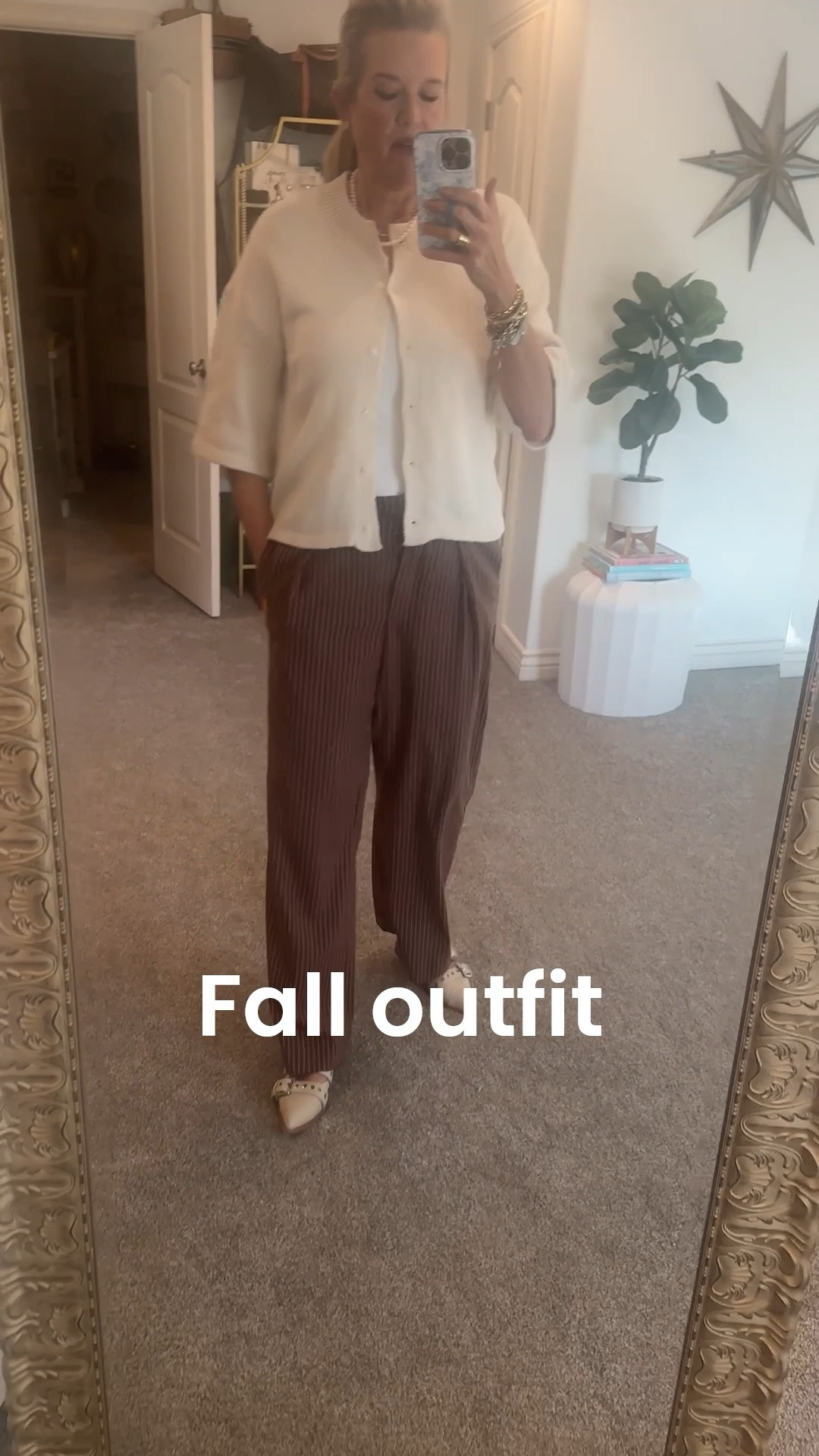 🍁🍂Fall outfit inspiration 🍁

Shades of brown and cream
🤎🍂

Free people pinstripe trousers, with pockets
Fit tts (in what size you wear in free people) I am wearing a small 

Soft tank top by Chicos and you can wear a regular bra . Tts in Chicos I am wearing a 0
Comes in several colors

Amazon find short sleeve cardigan sweater . So very soft, I am wearing a medium in Amazon 

Amazon find- two buckle pointed toe mule slides in cream with silver buckles  I would size up 1/2 of size with the pointed toe.  Other colors available.





#LTKWorkwear #LTKStyleTip #LTKFindsUnder50