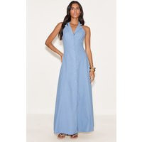 Light Blue Button Down Collar Detail Maxi Dress | PrettyLittleThing US