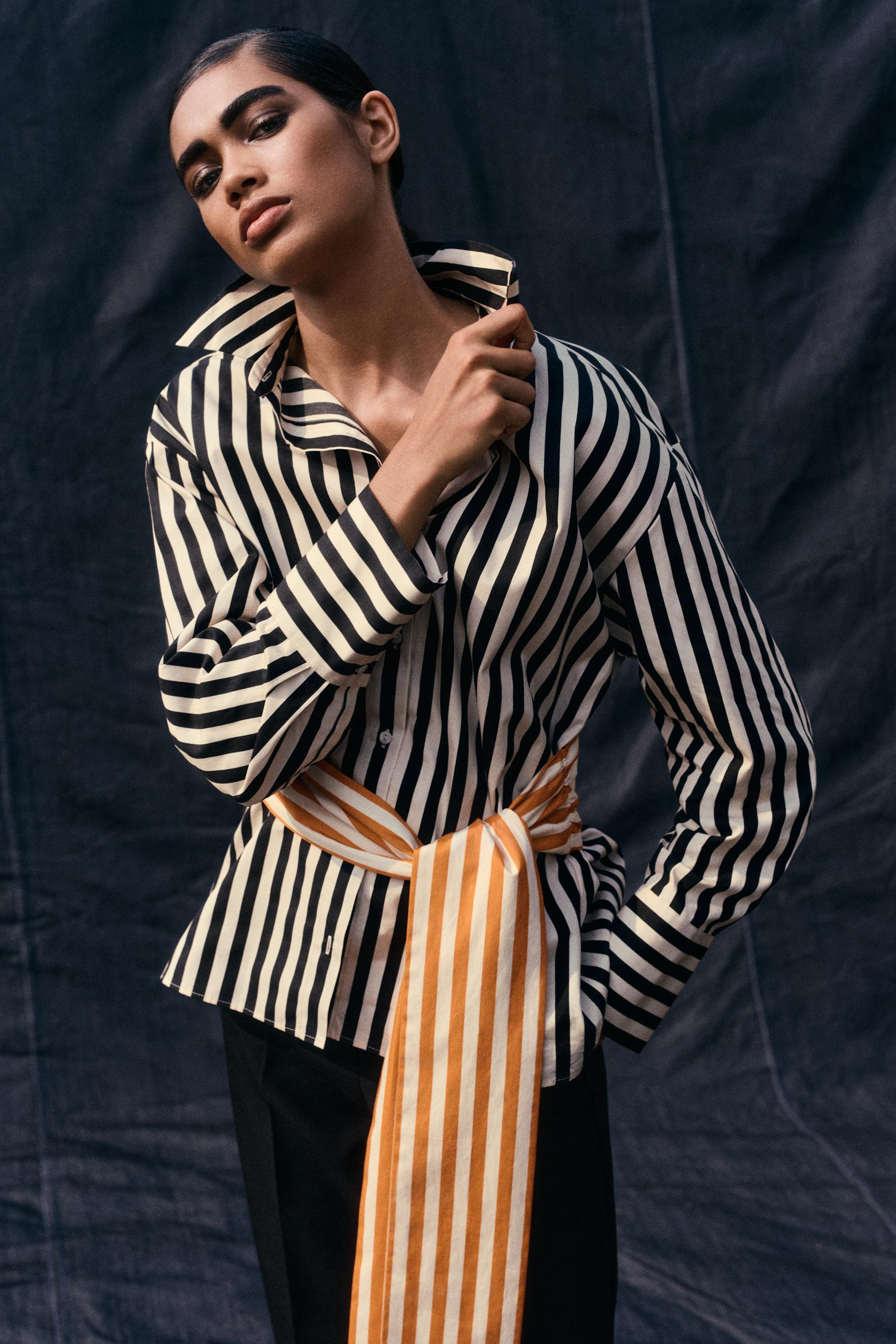 STRIPED SHIRT WITH CONTRASTING BELT | Zara US
