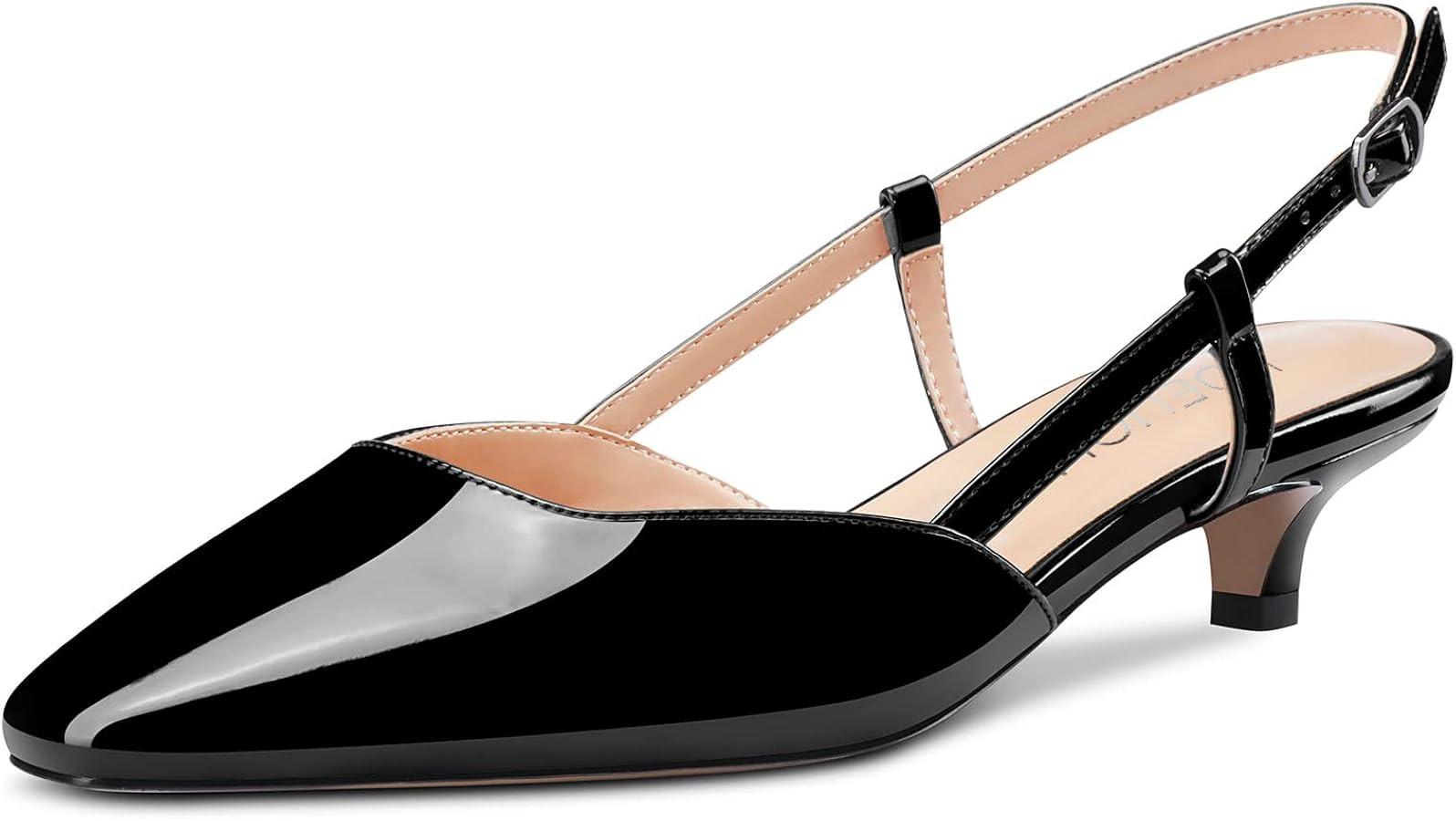 HDEUOLM Women Low Kitten Heel Square Toe Sandals Slingback Slip-on Dress Classic Pumps Office Wed... | Amazon (CA)