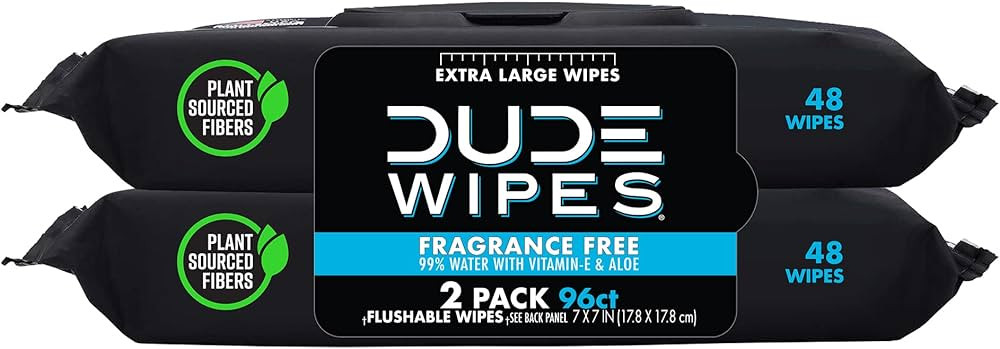 DUDE Wipes - Flushable Wipes - 2 Pack, 96 Wipes - Unscented Extra-Large Adult Wet Wipes | Amazon (US)