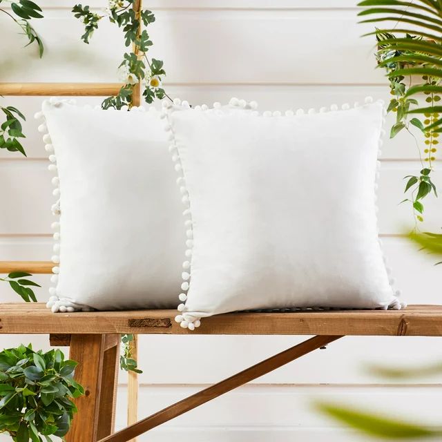 Deconovo Throw Pillow Covers 18x18 Velvet Pillow Cover Decorative Pom Poms Pillowcase Soft Solid ... | Walmart (US)