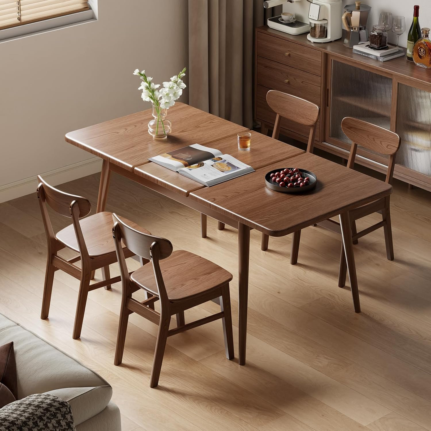 47"-63" Solid Wood Extendable Dining Tables for 4-8, Walnut | Amazon (US)