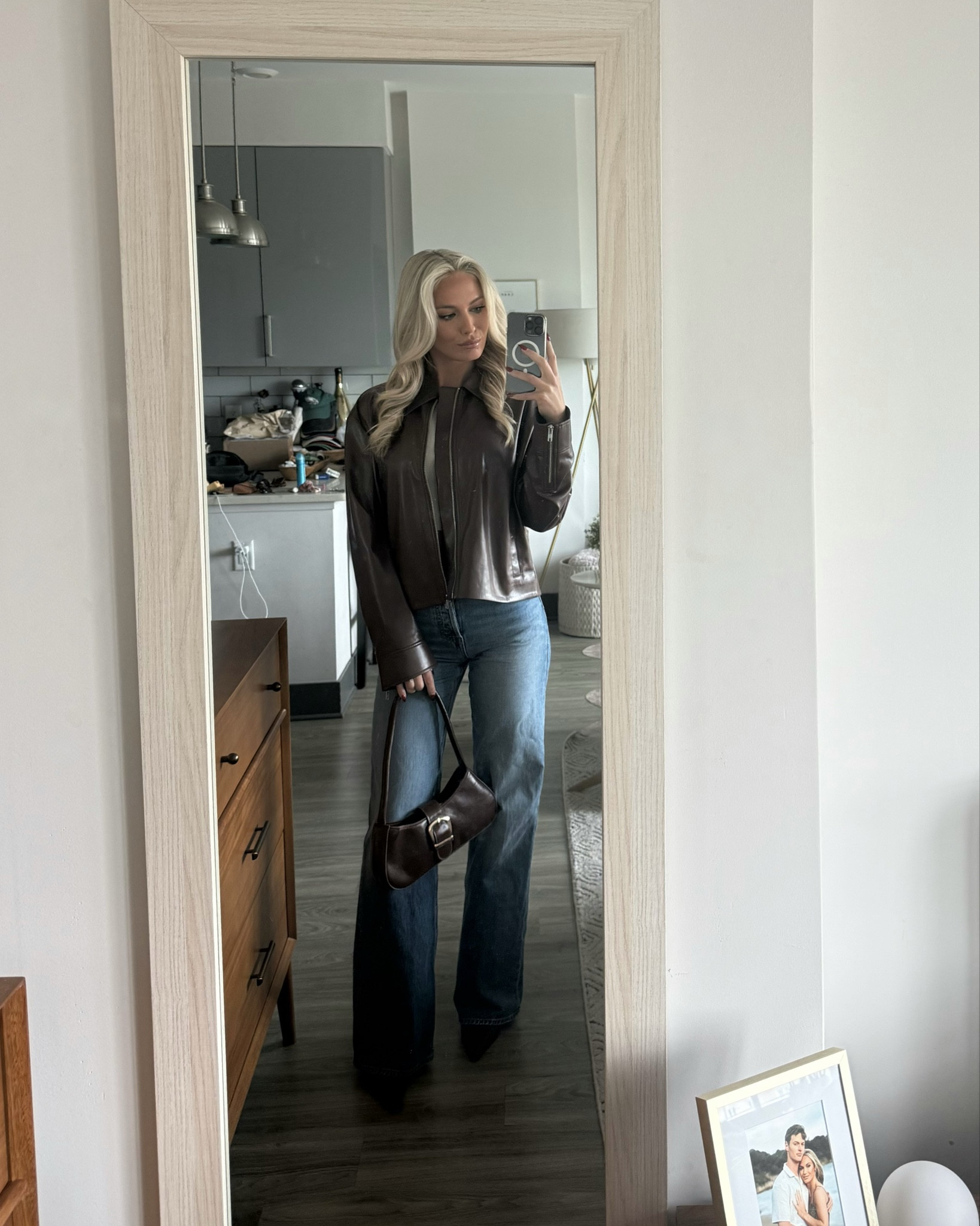 Perfect outfit for the fall! I love the color brown it’s my favorite this time of year. I’m 5ft 4in for reference and the jeans are definitely for people over 5ft 7in so I have to wear high heels with the jeans. Jacket is super lightweight, and it comes in burgundy as well.

#LTKOver40 #LTKItBag #LTKShoeCrush