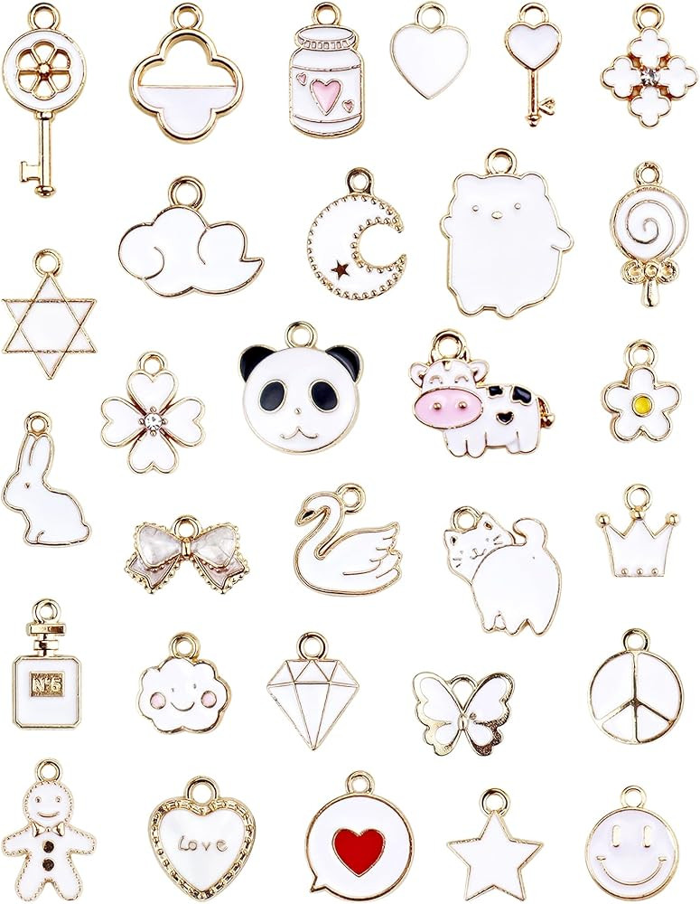 30 Pcs Assorted White Enamel Charms Pendants for Earrings Necklace Bracelet Jewelry Making and Cr... | Amazon (US)