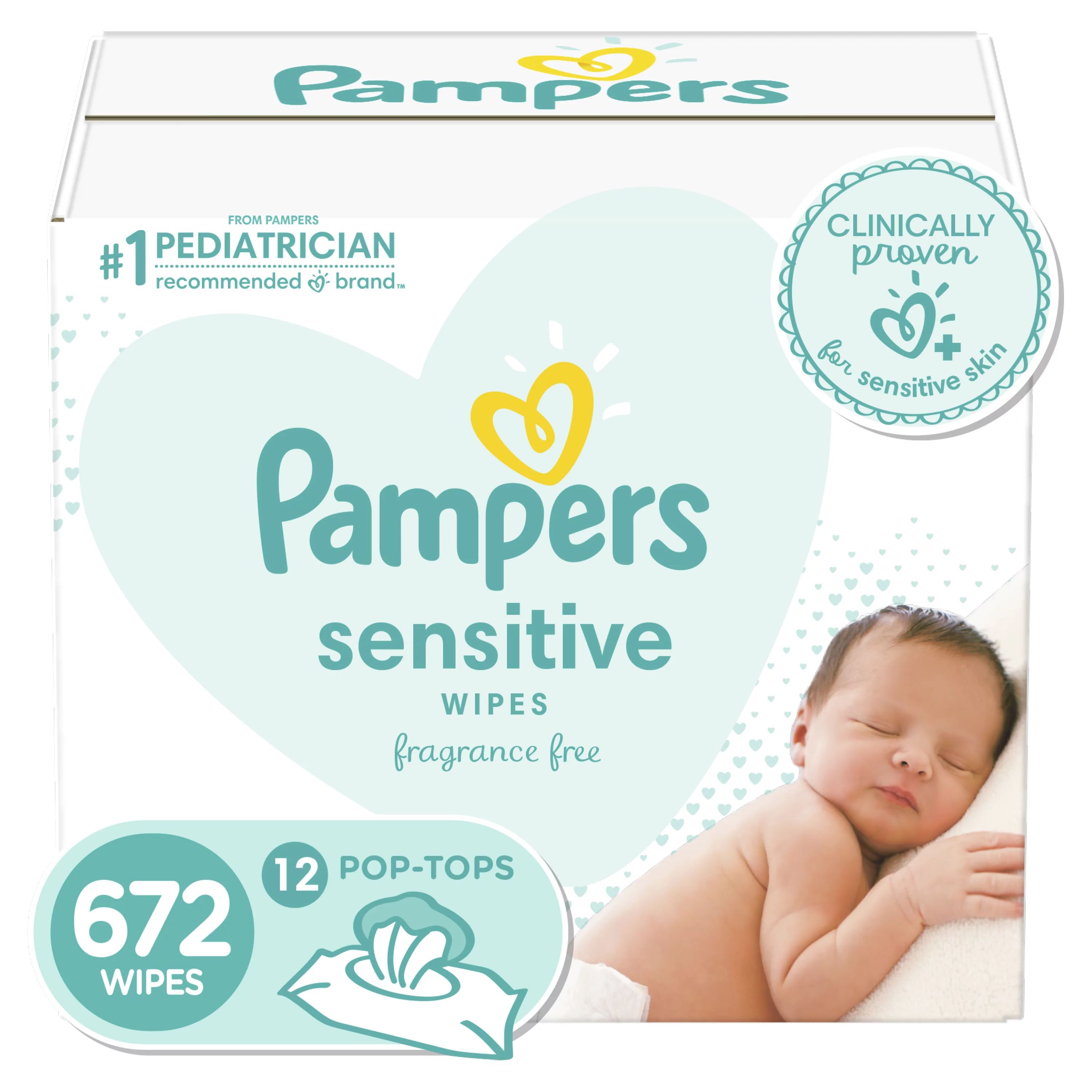 Pampers Baby Wipes Sensitive Perfume Free, 12X Pop-Top, 672 Ct - Walmart.com | Walmart (US)