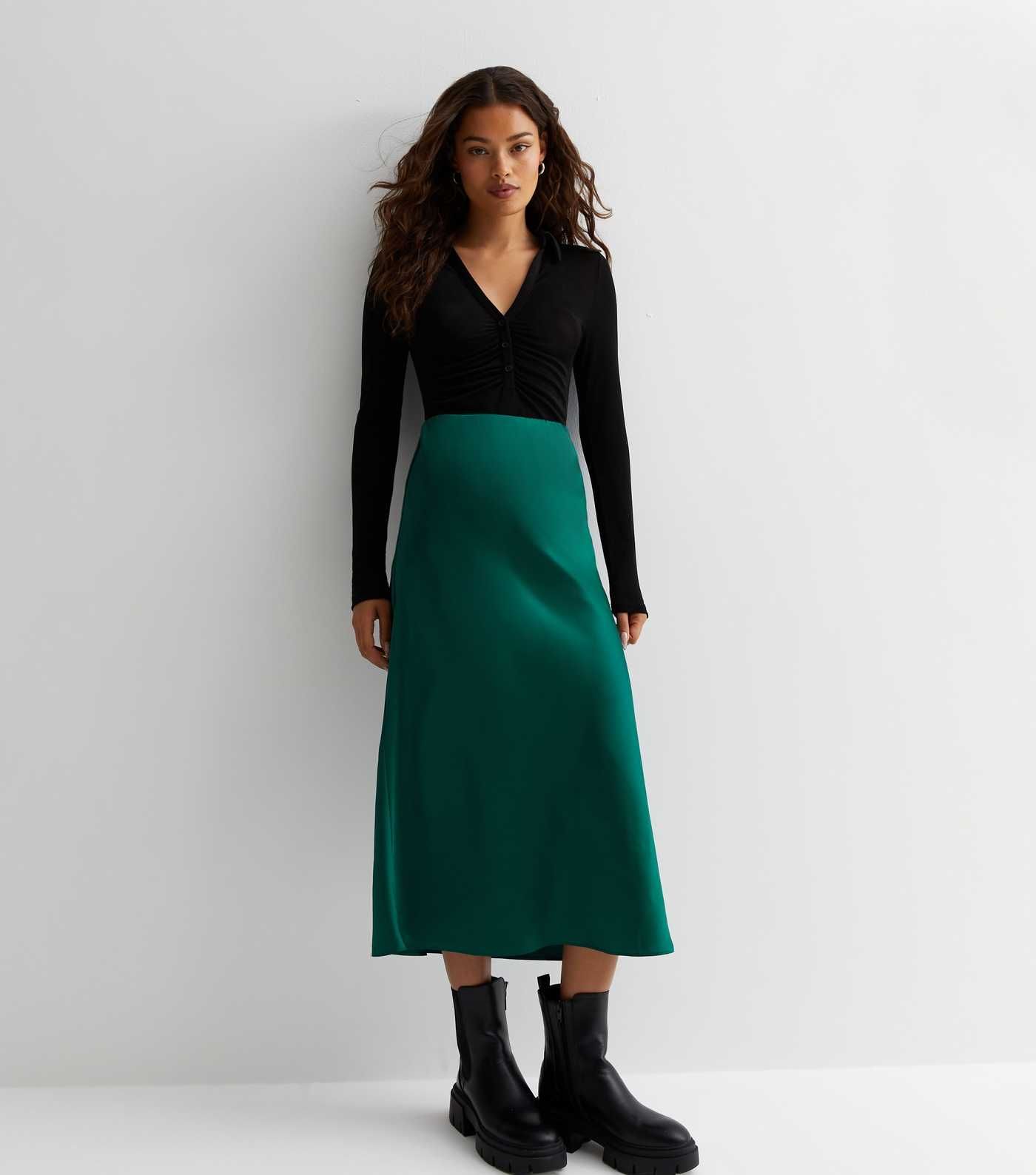 Petite Dark Green Satin Bias Cut Midi Skirt
						
						Add to Saved Items
						Remove from Sav... | New Look (UK)