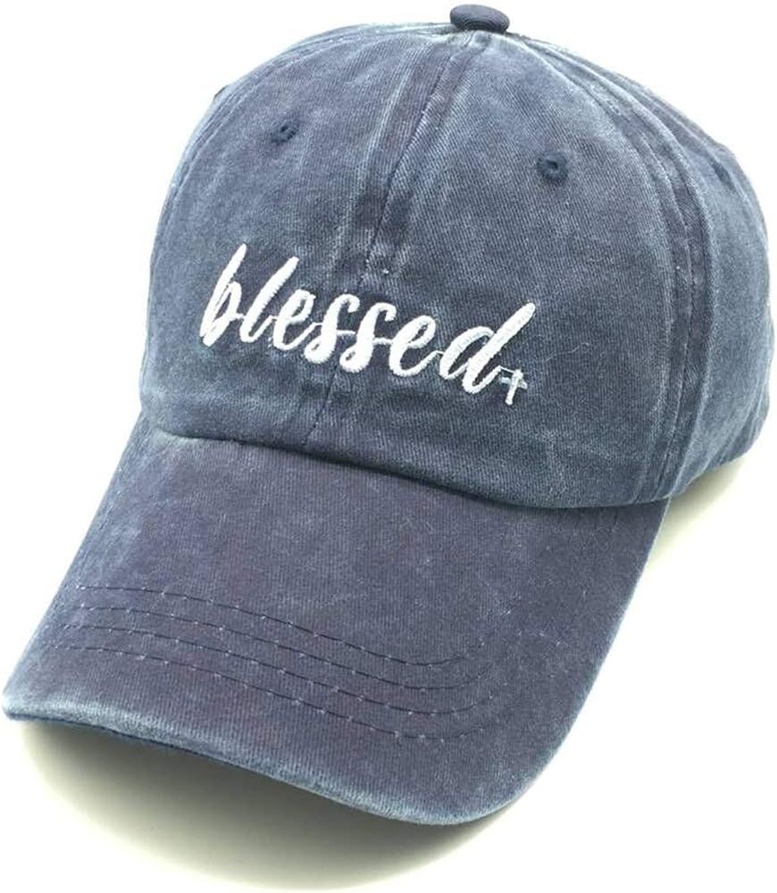Embroidered Blessed Women Men Adjustable Distressed Dad Hats Faith Thankful Baseball Cap | Amazon (US)