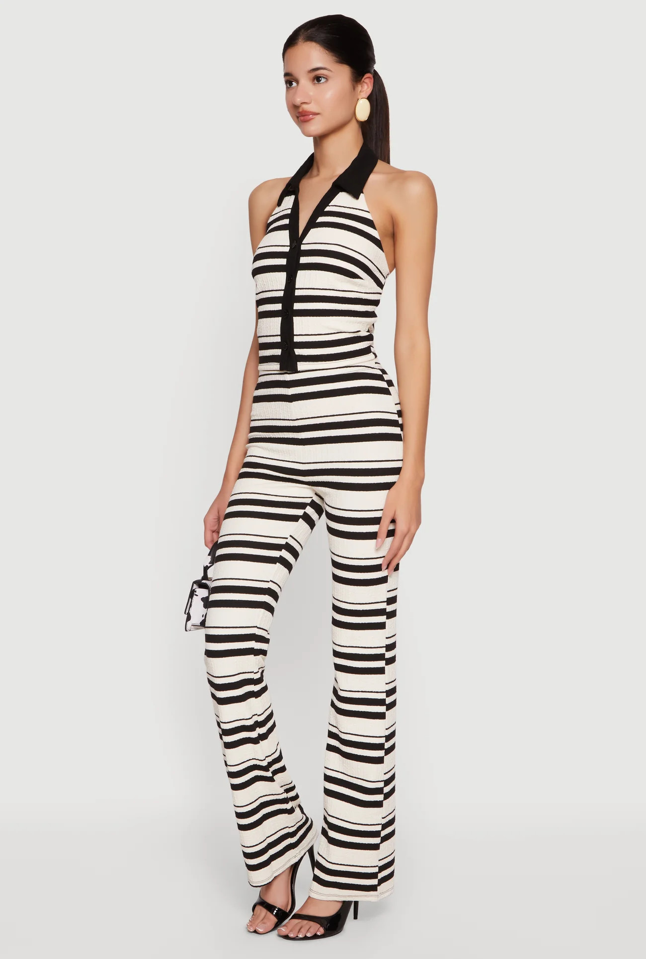 Striped Textured Knit Pull On Pants | Rainbow Shops