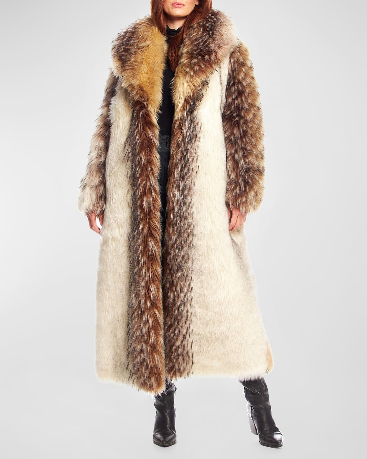 Faux-Fur Shawl-Collar Full-Length Coat | Neiman Marcus