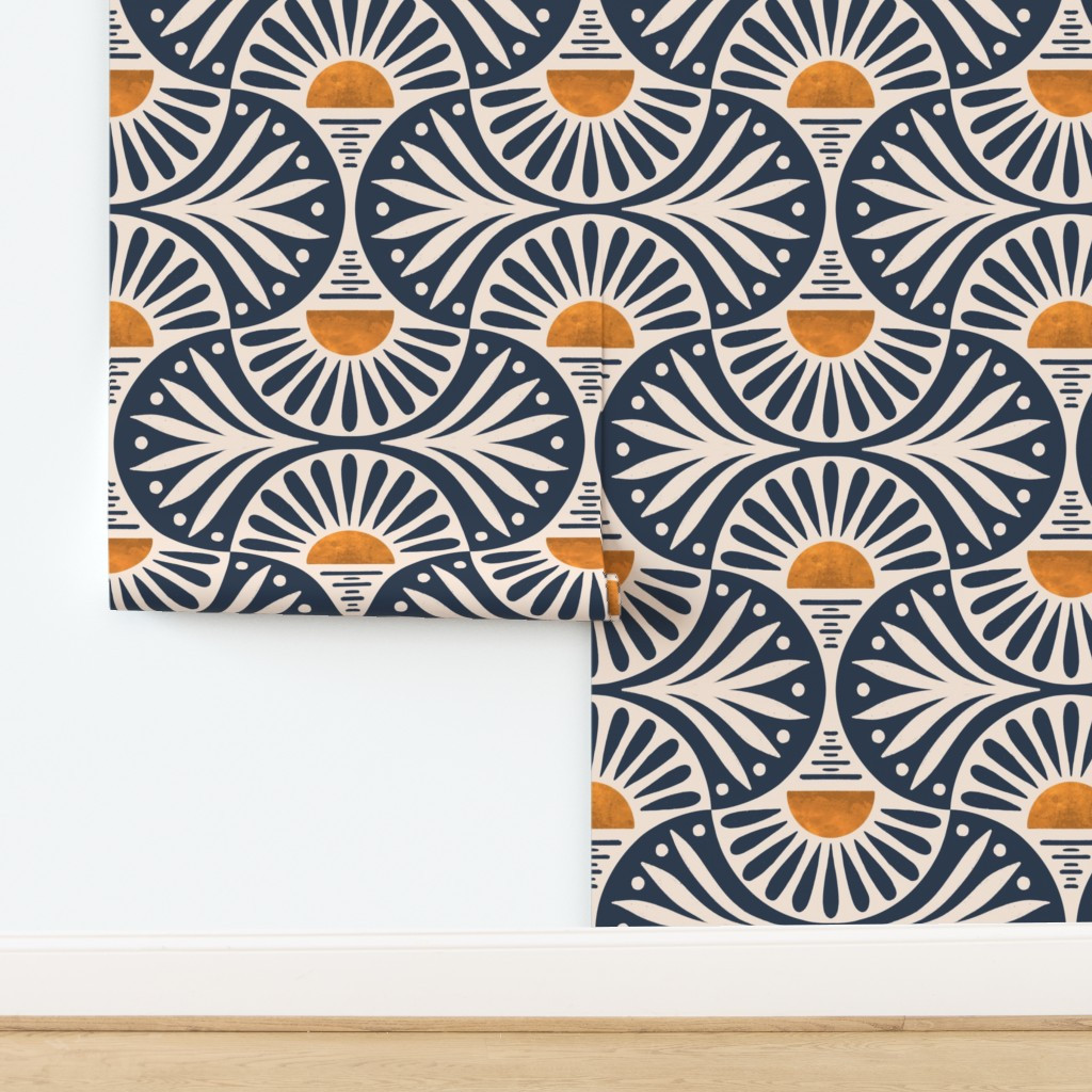 Art Deco Sunset And Leaves Wallpaper | Spoonflower | Spoonflower
