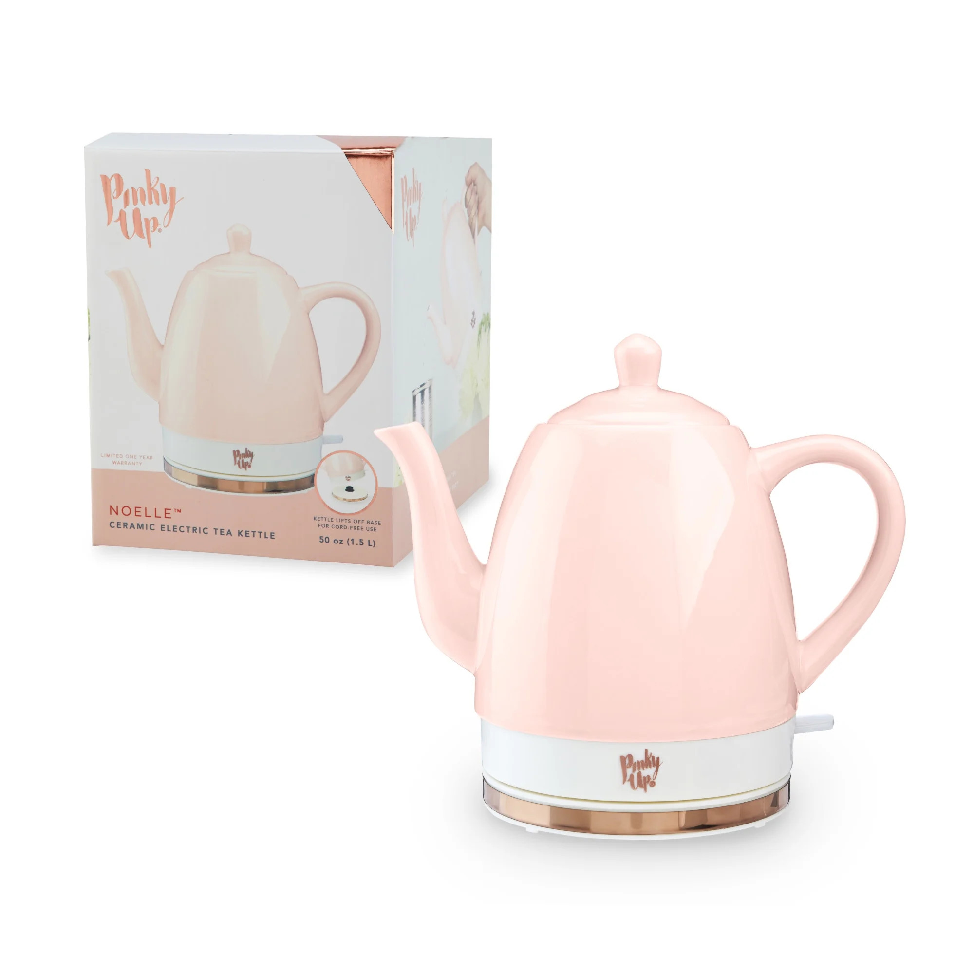 Pinky Up Noelle 1.5 L Ceramic Electric Tea Kettle, Pink, Rose Gold, Gooseneck Spout, Cordless Des... | Walmart (US)
