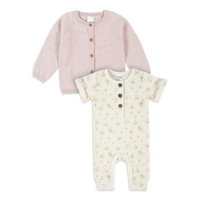 Modern Moments By Gerber Baby Girl Cardigan Sweater & Romper, 2-Piece Outfit Set, (0/3 Months - 2... | Walmart (US)