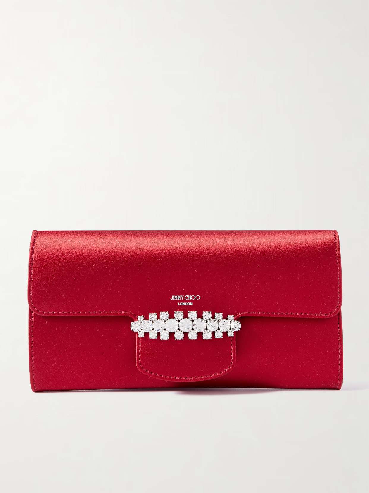 Jimmy Choo - Bing Crystal-embellished Satin Clutch - Red | NET-A-PORTER (US)