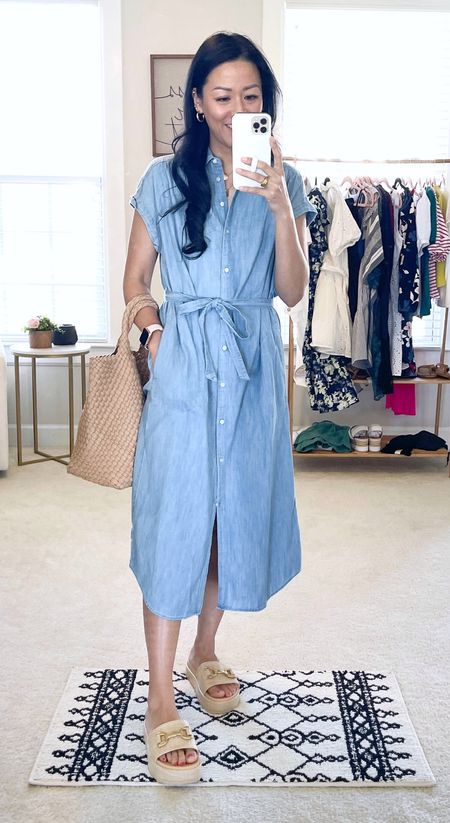 Exact dress is older from Old navy
Sandals are true to size 

Outfit of the day
Chambray midi dress
Style over 40
Petite style 

#LTKstyletip #LTKfindsunder50 #LTKover40