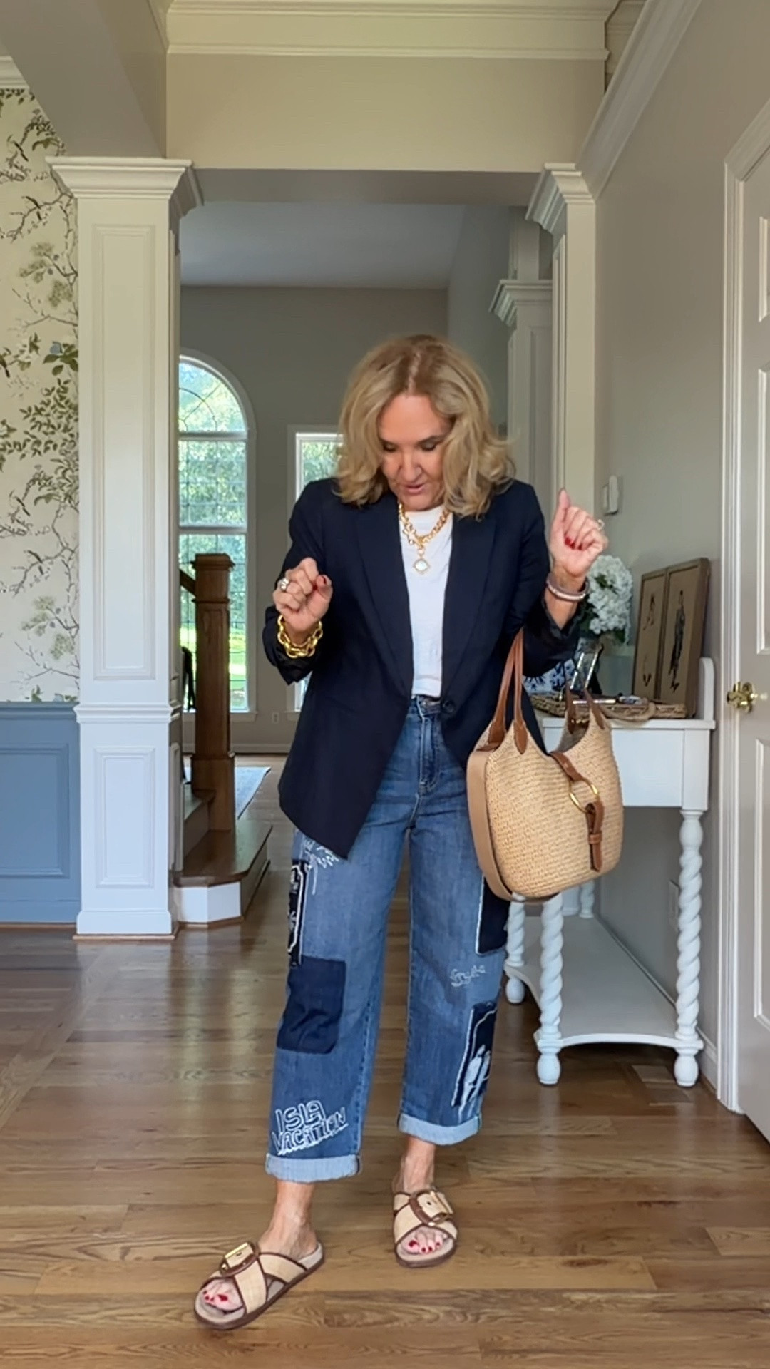 I think these jeans are so fun and funky. I ordered my regular size 1.0 and they fit just right a little bit of slouch.
Navy linen blazer on sale. It’s a great quality if you need a lightweight blazer fully lined size 10 petite
I found my slides over 50% off
10% off my bag with code NANETTE

#LTKSaleAlert #LTKOver40 #LTKootd