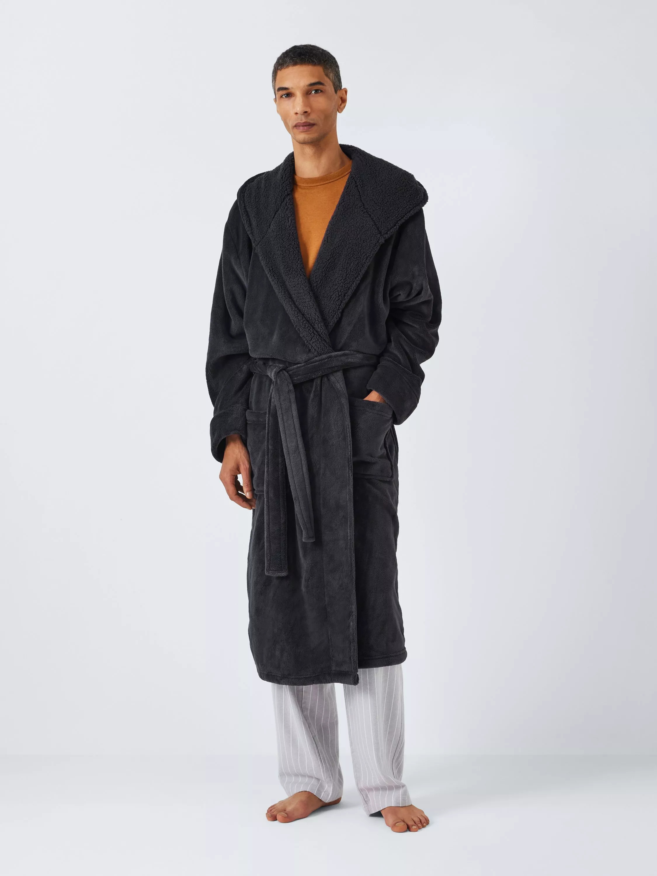 John LewisCosy Fleece Hooded Robe,  Grey Charcoal | John Lewis (UK)