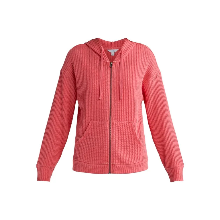 Time and Tru Women's Waffle Full Zip Hoodie with Long Sleeves, Sizes S-XXXL | Walmart (US)