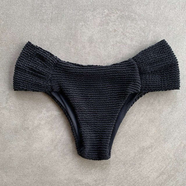 Onyx Black Textured Classy Cheeky Bikini Bottom | MyBrazilianShop