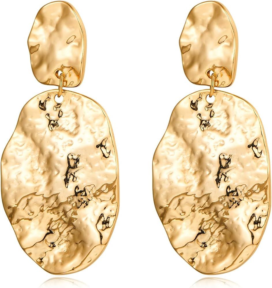 Gold Women Earrings Statement Earrings Hammered Earrings Big Drop Dangle Earrings for Women | Amazon (US)