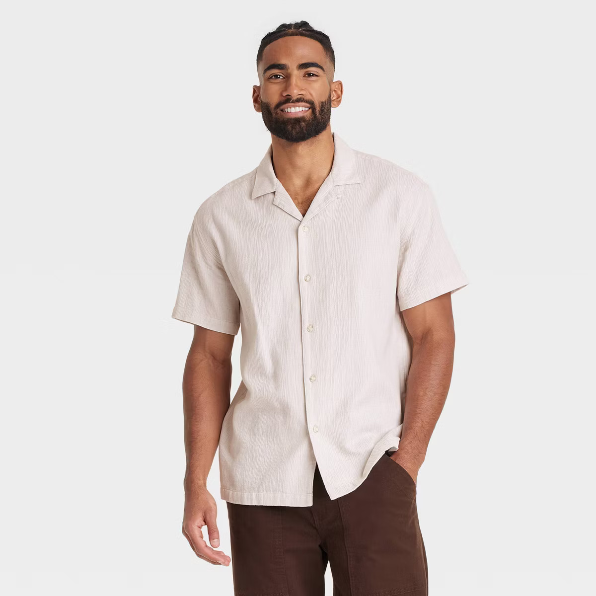 Men's Short Sleeve Slub Camp Button-Down Shirt - Goodfellow & Co™ | Target