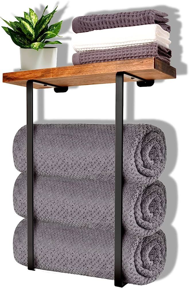 Towel Racks for Bathroom Wall Decor,Bathroom Towel Storage,Bathroom Accessories,Black Minimalist ... | Amazon (US)