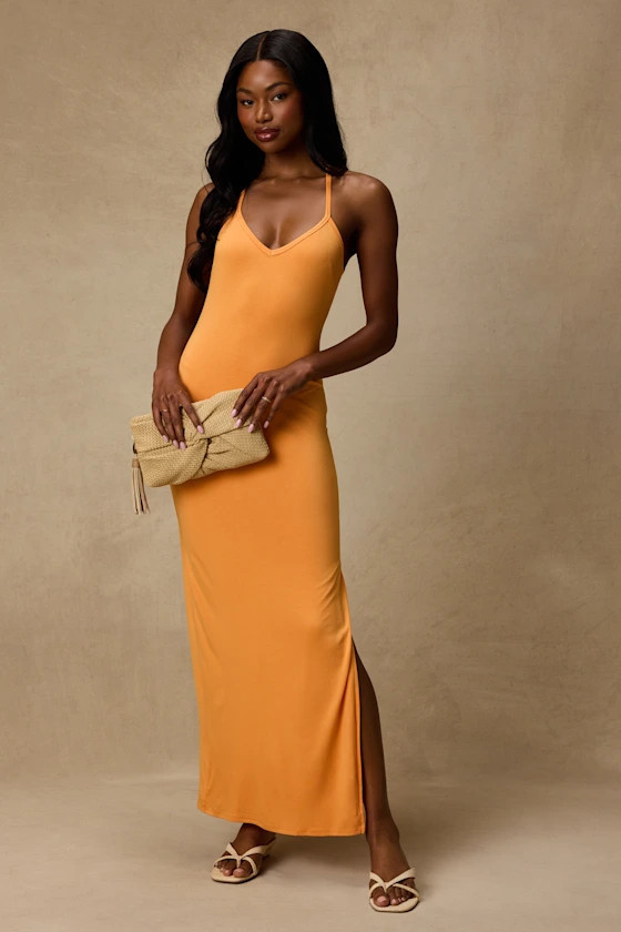 Palani Light Orange Jersey Knit Maxi Dress | Lulus