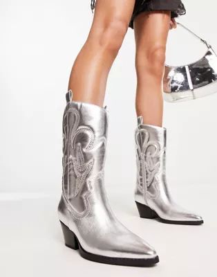 Public Desire Calabasas western boots in silver | ASOS (Global)
