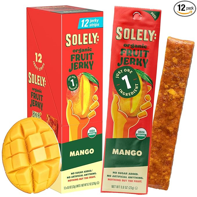 Solely - Organic Mango Fruit Jerky - 12 Individually Wrapped Fruit Strips - Fruit Leather Made fr... | Amazon (US)