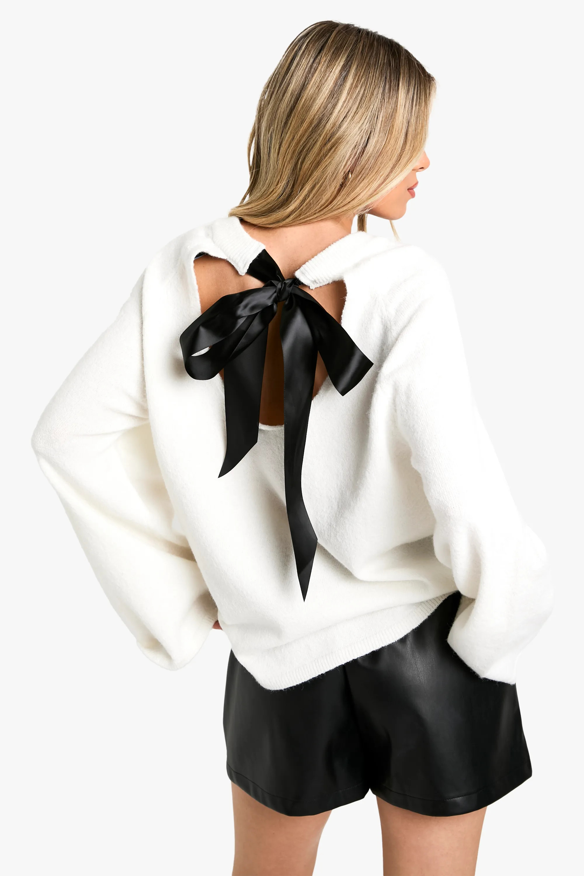Bow Detail Oversized Knitted Jumper | Boohoo.com (UK & IE)