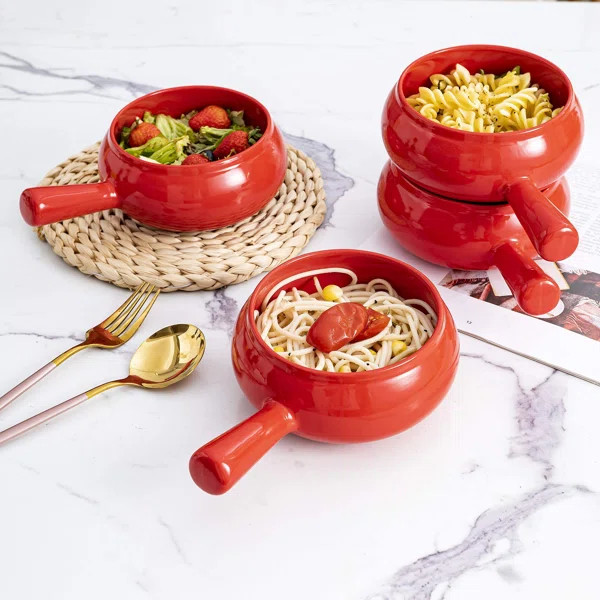 Latitude Run® Set Of 4 French Onion Soup Bowls With Handle - 17Oz Porcelain Crock Serving Bowls ... | Wayfair North America