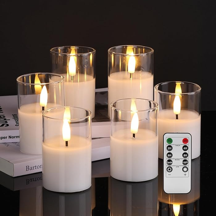 Velas votivas sin llama de vidrio transparente con temporizador remoto, juego de 6 velas de cera ... | Amazon (US)