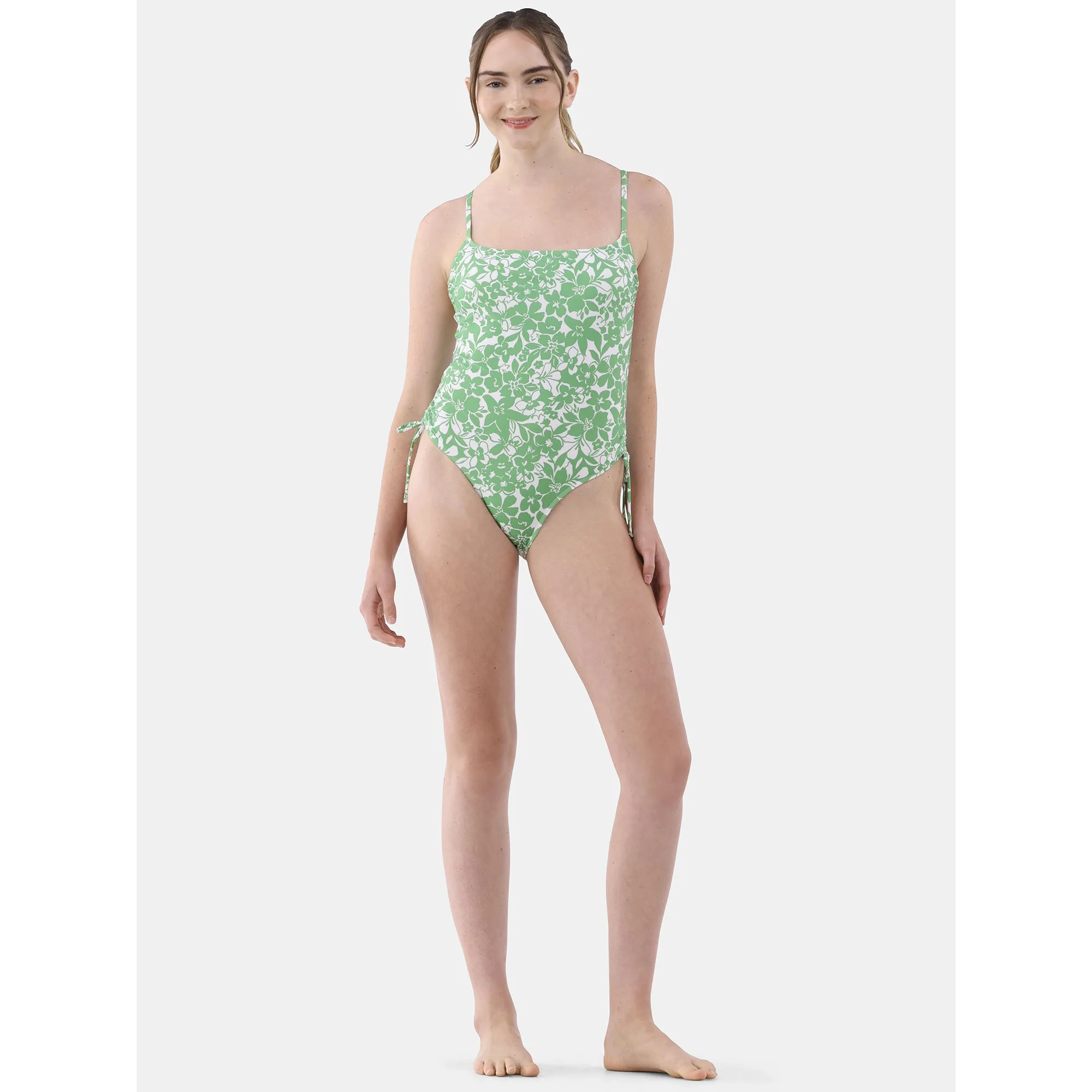 No Boundaries Women's and Women's Plus Strappy Scoop One Piece Swimsuit with Ruched Sides, Sizes ... | Walmart (US)