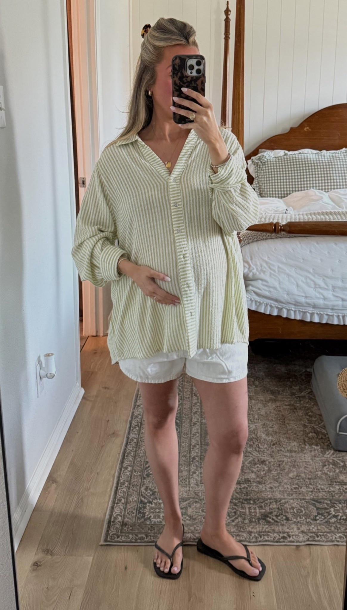 another third trimester fit! these shorts have been an amazing go to!! so comfy. size medium in bottoms! shirt is from tj maxx but will link similar ones!!