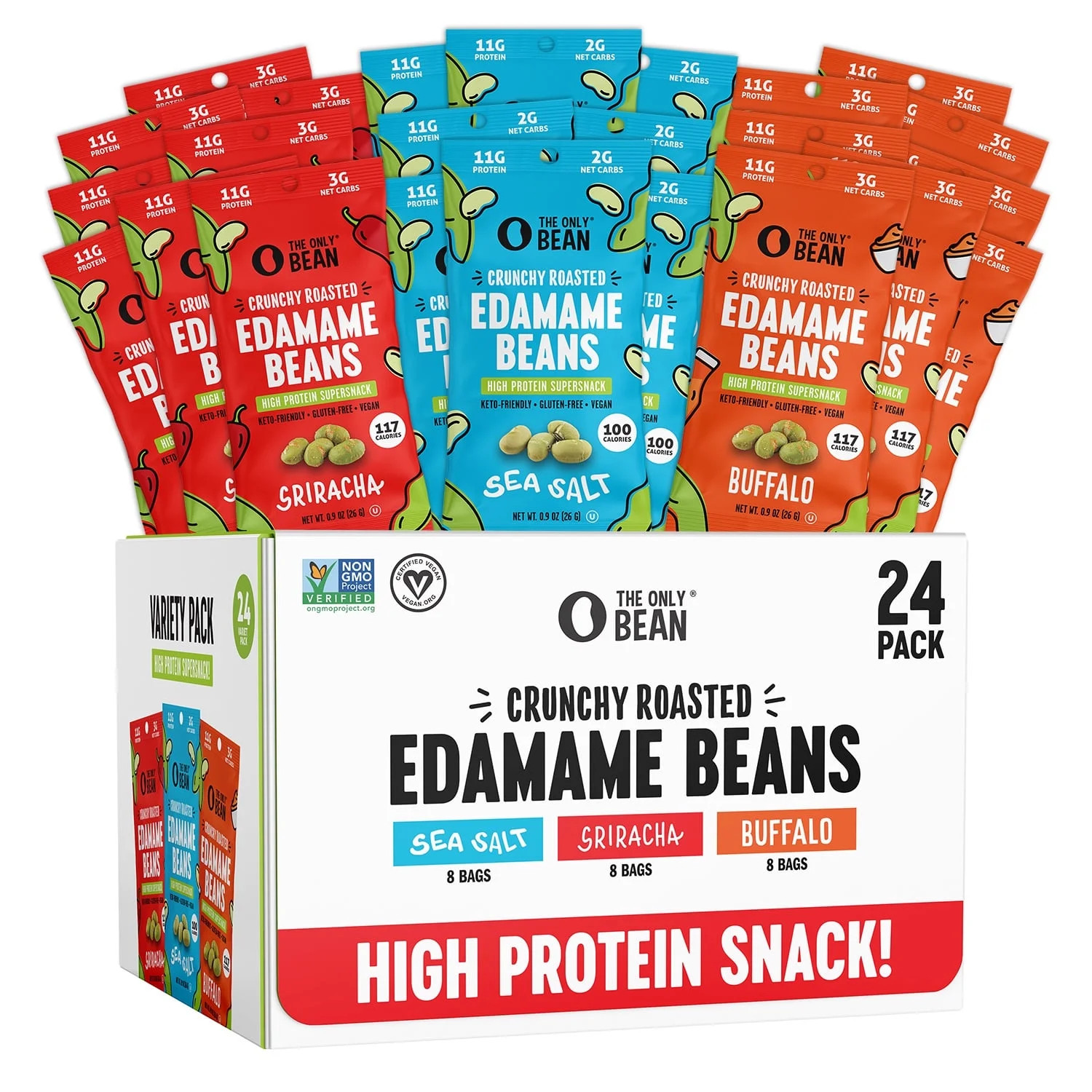 The Only Bean Crunchy Roasted Edamame - Healthy Snacks for Adults and Kids (Variety Pack), Low Ca... | Walmart (US)